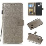 Imprint Leaf Leather Wallet Case for Huawei Y7 (2019) / Enjoy 9 / Y7 Pro (2019) – Grey