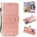 Imprint Rattan Flower Pattern Wallet Flip Leather Phone Cover with Strap for Huawei P30 Lite / Huawei Nova 4e – Rose Gold