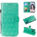 Imprint Rattan Flower Pattern Wallet Flip Leather Phone Cover with Strap for Huawei P30 Lite / Huawei Nova 4e – Green