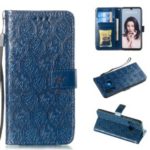 Imprint Rattan Flower Pattern Wallet Flip Leather Phone Cover with Strap for Huawei P30 Lite / Huawei Nova 4e – Dark Blue