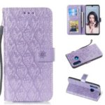 Imprint Rattan Flower Pattern Wallet Flip Leather Phone Cover with Strap for Huawei P30 Lite / Huawei Nova 4e – Purple