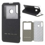 View Window Leather Stand Cover with Touch Slide Button Phone Case for Huawei P30 Lite – Black