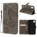 Imprint Butterfly Leather Wallet Phone Shell for Huawei Honor 8S / Y5 (2019) – Grey