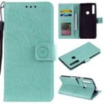 Imprint Flower Leather Wallet Case for Huawei P Smart Z / Y9 Prime 2019 – Cyan