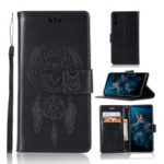 Imprinted Dream Catcher Owl Leather Phone Cover for Huawei Honor 20 – Black