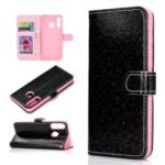 Flash Powder Wallet Stand PU Leather Phone Shell for Huawei P Smart+ 2019 / Enjoy 9s – Black