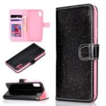Shiny Powder Leather Wallet Phone Case for Huawei Honor 8S – Black