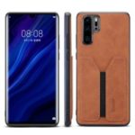 PU Leather Coated TPU with Elastic Card Slot Phone Cover for Huawei P30 Pro – Brown