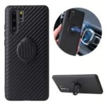 Kickstand PU Leather+TPU Phone Case [Built-in Magnetic Metal Sheet] for Huawei P30 Pro – Carbon Fiber Texture