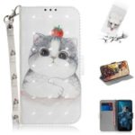 Pattern Printing Light Spot Decor Leather Wallet Phone Cover with Strap for Huawei Honor 20 Pro – White Cat