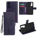 Imprint Tree Owl Leather Wallet Case for Huawei Honor 20 Pro – Dark Purple