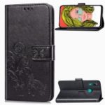 Imprint Four Leaf Clover Leather Wallet Stand Case with Strap for Huawei P Smart Z – Black