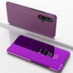 View Window Plated Mirror Surface Stand Leather Case for Huawei Honor 20 – Purple