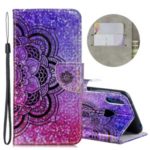 Laser Carving Pattern Printing Leather Wallet Stand Case with Strap for Huawei Y7 (2019) / Y7 Prime (2019) / Y6 Pro (2019) / Enjoy 9 – Flower