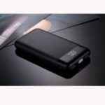 8000mAh Ultra-thin Business Style Power Bank Portable Charger with Dual USB Outputs and Flashlight – All Black