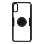Finger Ring Kickstand TPU + Glass Combo Back Case [Built-in Magnetic Metal Sheet] for Xiaomi Redmi 7 – All Black