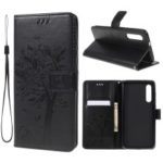 Imprint Cat and Tree Pattern Leather Wallet Phone Case for Xiaomi Mi 9 – Black