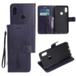 Imprint Tree Owl Wallet Stand Leather Flip Phone Case for Xiaomi Redmi Note 7S / Note 7 / Note 7 Pro (India) – Dark Purple