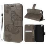 Imprint Butterfly Leather Wallet Phone Shell for Xiaomi Redmi Go – Grey