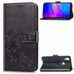 Imprint Four Leaf Clover Leather Wallet Stand Case with Strap for Xiaomi Redmi 7 – Black