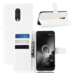 Litchi Skin Leather Wallet Stand Case for Alcatel 1X (2019) – White