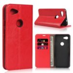 Crazy Horse Texture Genuine Leather Wallet Phone Cover for Google Pixel 3a XL – Red