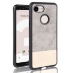 Jean Cloth Texture Dual Color Splicing PU Leather Coated PC + TPU Hybrid Phone Case for Google Pixel 3 XL – Grey / White