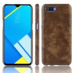 Litchi Texture PU Leather Coated PC Phone Shell for OPPO Realme C2 – Brown