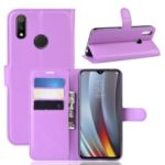 Litchi Skin Wallet Stand Leather Flip Phone Covering Case for Oppo Realme 3 Pro / X Lite – Purple