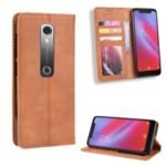Auto-absorbed Vintage Style PU Leather Wallet Case for Vodafone Smart N10/VFD630 – Brown