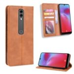 Auto-absorbed Vintage Style PU Leather Wallet Case for Vodafone Smart V10/VFD730 – Brown