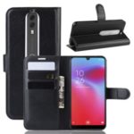 Litchi Skin Wallet Leather Stand Case for Vodafone Smart V10 – Black
