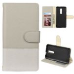 Color-block Cross Texture PU Leather Wallet Stand Phone Cover for OnePlus 7 Pro – Beige
