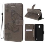 Imprint Butterfly Leather Wallet Stand Case for Nokia 1 plus – Grey