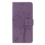 Imprint Cat and Tree Pattern Leather Phone Shell for Nokia 3.1 Plus – Light Purple
