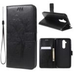 Imprint Cat and Tree Style Leather Phone Case for Nokia 8.1 / 7.1 Plus / X7 – Black