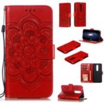 Imprint Mandala Flower Leather Wallet Case for Nokia 4.2 (2019) – Red