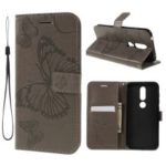 Imprint Butterfly Leather Wallet Phone Shell for Nokia 4.2 (2019) – Grey