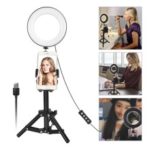 Mini 6-inch Dimmable Ring Light LED Tabletop Lamp with Cell Phone Holder and Metal Tripod Stand for Video Shooting and Makeup etc. – White