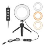 6 inch Ring Light LED Camera Light with Tripod Stand Cell Phone Holder Desktop LED Lamp for Video Shooting and Makeup with 3 Light Modes