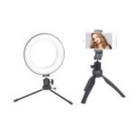 Mini 6-inch Dimmable Ring Light LED Desktop Lamp with Cell Phone Holder and Two Tripod Stands for Video Shooting and Makeup etc. – White