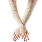 1 Pair Universal UV Block Cool Arm Ice Silk Sleeves for Hiking Golf Cycling Fishing – Beige