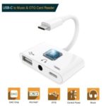 Type C to 3.5mm Headphone Jack OTG Adapter Converter USB-C to Music Audio OTG Card Reader – White
