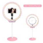 ZOMEI 10-inch Dimmable Ring Light SmartPhone Holder LED Tabletop Lamp with Makeup Mirror for Video Shooting and Makeup etc. – Pink