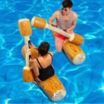 [2pcs] Wood Shape Funny Beach Swimming Pool Inflatable Floating Row Water Play Tool – Brown
