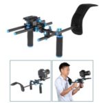 Aluminum Alloy Video Shoulder Mount Stablizer with 1/4″ Screw Mount Slider 15mm Rod Double-hand Handgrip Set C-shaped Holder for DSLR Camera Camcorder