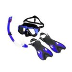 Snorkeling Scuba Diving Combo Set Anti-fog Goggles Mask Snorkel Tube Fins with Gear Bag for Men Women – Blue / Size: M/L