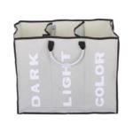 3-Section Foldable Large Laundry Basket Bag Storage Bag Organizer with Aluminum Handles – Light Grey