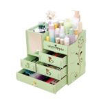 Multifunctional Desktop Wood Storage Box Assembly for Storing Jewelry Stationery Cosmetics – Green