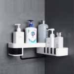 ABS Bathroom Kitchen Corner Toilet Wall Punch Free Washing Shelf – White/Black